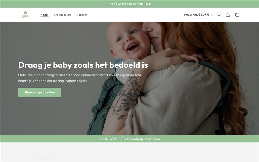 Homepage van de Juami Shopify-webshop, gebouwd door Rankkraft